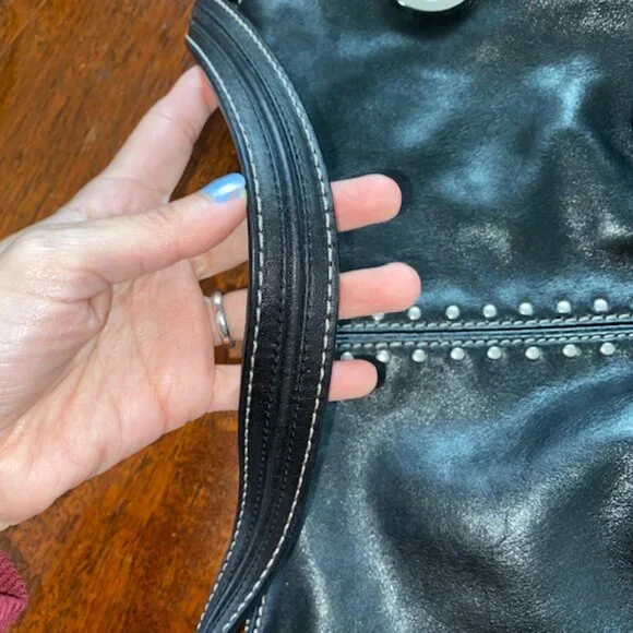 Michael Kors Bedford Leather Shoulder Bag - BlackSilver Studs & MK Logo
